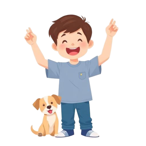 ילד שמח שמצא חיה